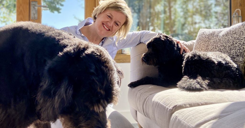 Meet Vicky: Hug creator, pet lover, eco-advocate. 2 Hug creator Vicky, Fletcher, and Rudi